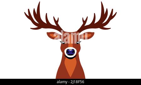 Illustration moderne à motif cerf et à motif vectoriel plat. Cerf de forêt avec de grandes cornes ramifiées. Animal sauvage isolé sur fond blanc. Imprimé puéril pour Illustration de Vecteur