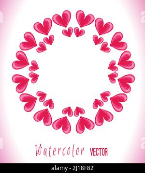Carte d'amour élégante avec coeurs aquarelle. Illustration vectorielle. Cadre circulaire en coeurs aquarelle Illustration de Vecteur