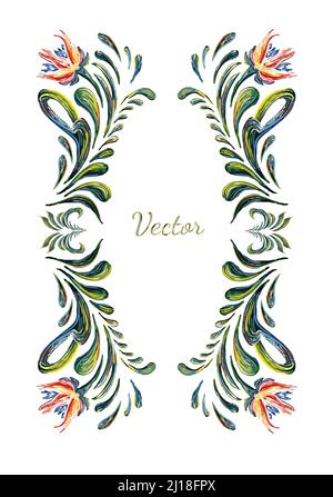 Cadre fleuri dessiné à la main avec éléments naturels.magnifique carte avec couronne fleurie Illustration de Vecteur