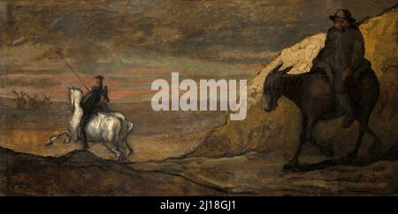 Don Quichotte et les moulins à vent. Style d'Honoré Victorin Daumier. c. 1850. Banque D'Images