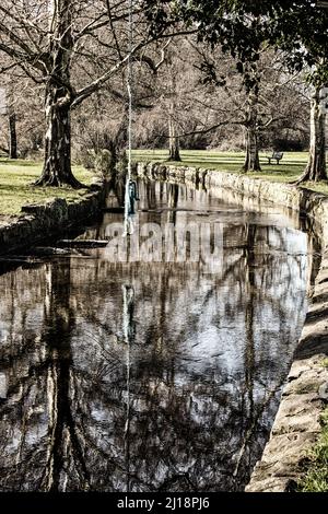 Paysage intime de la rivière Wandle à Beddington Park, Grand Londres, Angleterre Banque D'Images