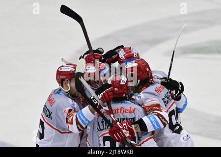 Mlada Boleslav, République tchèque. 23rd mars 2022. Ctvrtfinale jouer hors hokejove extraligy - 3. Zapas: BK Mlada Boleslav - Mountfield Hradec Kralove, 23. Brezna 2022 v Mlade Boleslavi. Banque D'Images