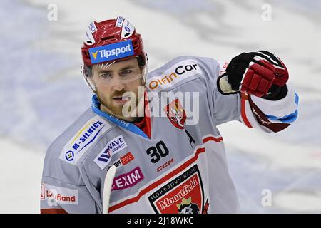 Mlada Boleslav, République tchèque. 23rd mars 2022. Ctvrtfinale jouer hors hokejove extraligy - 3. Zapas: BK Mlada Boleslav - Mountfield Hradec Kralove, 23. Brezna 2022 v Mlade Boleslavi. Banque D'Images