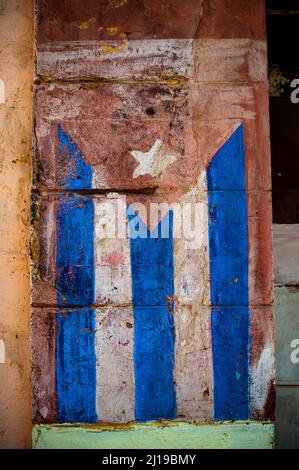 Dessin mural du drapeau cubain à la Havane, Cuba. Banque D'Images