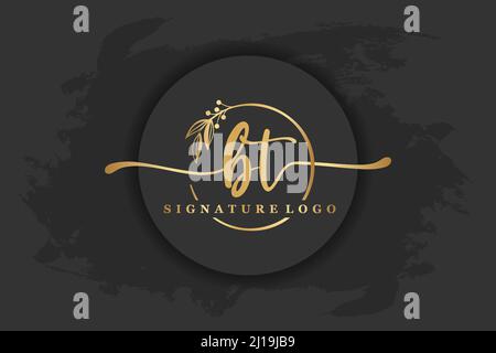 logo golden Signature pour lettre initiale bt. Illustration vectorielle manuscrite Illustration de Vecteur