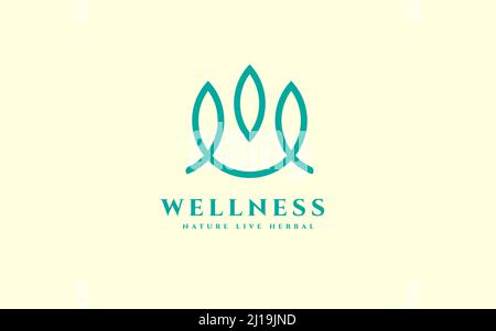 Logo abstrait Wellness. W initial dans la ligne d'art Lotus isolé sur fond bleu. Utilisable pour les logos nature, cosmétiques, Santé et Beauté. Vecteur plat Illustration de Vecteur