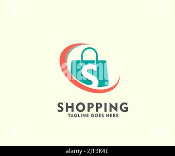 Modèle de conception de logo de la boutique en ligne avec sac isolé orange lettre S. Shopping logo vector icône illustration design. Icône de sac de shopping pour la boutique en ligne bu Illustration de Vecteur