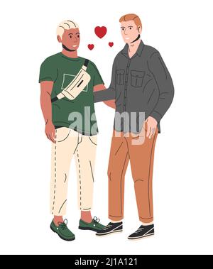 Multiethnique gay couple isolé. Illustration de Vecteur