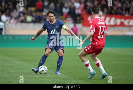 Marquinhos du PSG lors du championnat de France Ligue 1, match de football entre MONACO (ASM) et Paris Saint-Germain (PSG) le 20 mars 2022 au Stade Louis II à Monaco - photo Jean Catuffe / DPPI Banque D'Images