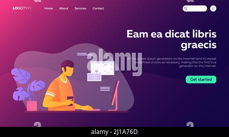 Utilisateurs d'applications en ligne définis. Professionnels utilisant des ordinateurs et des téléphones portables pour le travail ou le chat. Illustrations vectorielles plates. Concept de communication Internet Illustration de Vecteur