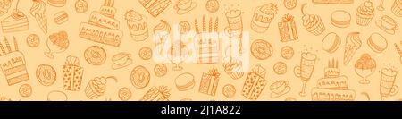Motif sans couture avec cadeaux et desserts. Arrière-plan de fête d'anniversaire. Illustration vectorielle. Illustration de Vecteur