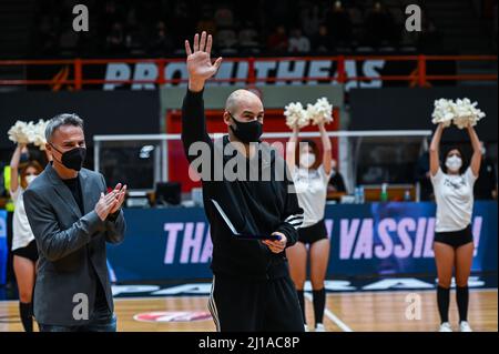 Patra, Lombardie, Grèce. 23rd mars 2022. Ex Olympiacos joueur VASSILIS SPANOULIS lors du match EUROCUP 7days entre Promitheas Patras et Virtus Bologna à Dimitris Tofalos Arena le 23 mars 2022 à Patra, Grèce. (Image de crédit : © Stefanos Kyriazis/ZUMA Press Wire) Banque D'Images