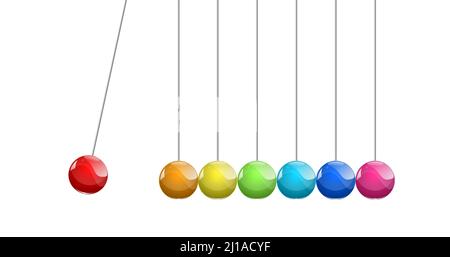 Berceau de Newton avec boule de verre colorée. Illustration vectorielle Illustration de Vecteur