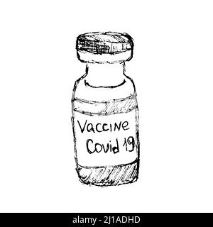 Flacons de vaccin coronavirus flacons de médicaments flacons de seringue dessin de vecteur. Ampoules dessinées à la main pour injection pour lutter contre le coronavirus. Vaccination, immuni Illustration de Vecteur