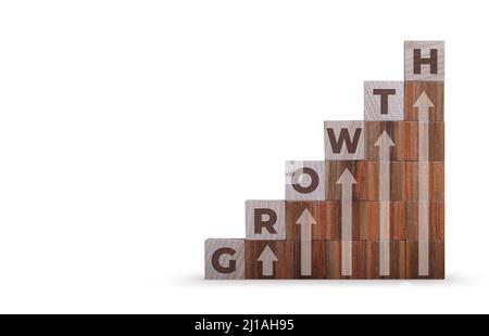 Blocs en bois sur la croissance d'écriture comme le graphique de l'étape vers le haut sur les cubes de bois, concept de chemin de carrière pour le processus de réussite de croissance d'entreprise Banque D'Images