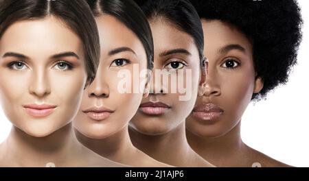 Différentes femmes d'origine ethnique - caucasienne, africaine, asiatique et indienne. Banque D'Images