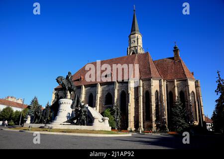 Reiterstandbild von Matthias Corvinus, Matthias Rex und Die Klausenburger Michaelskirche in Cluj-Napoca, deutsch Klausenburg, ist das bedeutendste BEI Banque D'Images