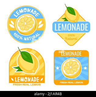 Ensemble de badges à motif limonade. Étiquettes avec citron et texte. Illustration vectorielle plate pour modèle d'étiquettes et d'autocollants, jus naturel frais ou été d Illustration de Vecteur