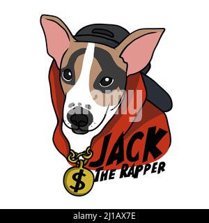 Jack le rappeur, Jack Russell Terrier chien porte rappeur dessin animé style dessin animé illustration vectorielle Illustration de Vecteur
