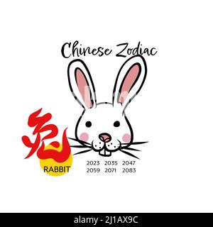 Lapin chinois zodiaque avec mot chinois moyen lapin dessin animé illustration vectorielle Illustration de Vecteur