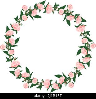 Couronne de pivoines. Cadre rond, fleurs et feuilles roses mignonnes. Composition rose printemps en fleurs avec bourgeons. Décorations de vacances pour mariage, vacances, carte postale, poster et design. Illustration vectorielle Illustration de Vecteur