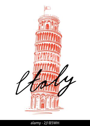 Esquisse de la Tour de Pise en Italie. Site touristique en Italie. Illustration vectorielle vintage Illustration de Vecteur