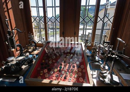 DANS LES MARCHES DE L'ORLOGEUR, RÉGION DE MORTEAU, PROMENADE EN BATEAU DE BESANÇON À LA FRONTIÈRE SUISSE, (25) DOUBS, RÉGION BOURGOGNE-FRANCHE-COMTE, FRANCE Banque D'Images