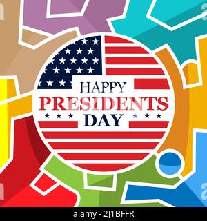 Bonne fête des présidents avec des gens colorés. Design Happy Presidents Day. Illustration de Vecteur