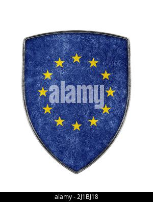 Blindage métallique de l'Union européenne isolé sur fond blanc Banque D'Images