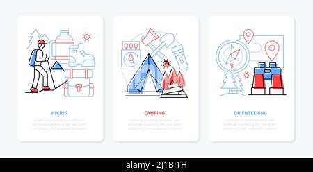 Camping dans les montagnes - ligne design style bannières ensemble Illustration de Vecteur