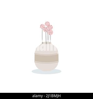Bouquet floral abstrait dans un vase en céramique. Décoration minimaliste. Illustration vectorielle, conception plate Illustration de Vecteur