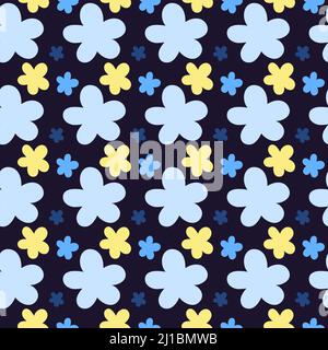 Motif fleuri sans couture. Imprimé fleurs de printemps. Fleurs dessinées à la main minimalistes aux couleurs pastel. Arrière-plan noir. Illustration vectorielle, déi. Plat Illustration de Vecteur