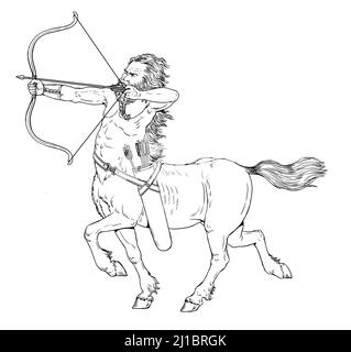 Centaurus avec un arc sur une chasse. Illustration monstre. Dessin fantaisie et mythologie. Banque D'Images