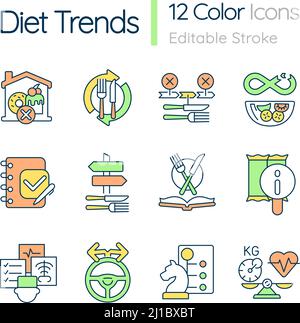 Jeu d'icônes de couleurs RVB des tendances de régime Illustration de Vecteur