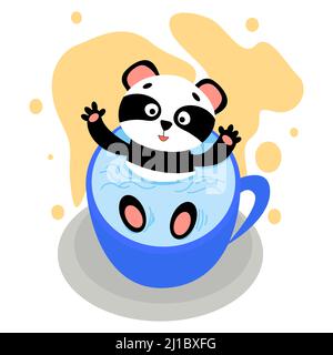 panda mignon et gai dans une tasse Illustration de Vecteur