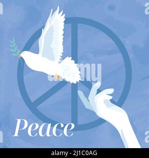 Oiseau blanc volant d'une main sur le symbole de paix concept Vector de paix Illustration de Vecteur