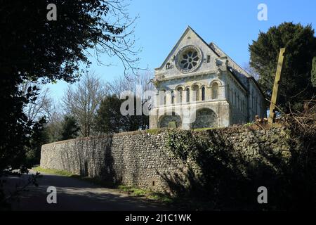 Vue sur l'église normande de St Nicholas à Barfrestone près de Douvres dans le Kent, Angleterre, Royaume-Uni Banque D'Images