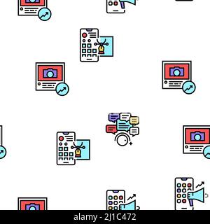 SMM Media Marketing Vector Seamless Pattern Illustration de Vecteur