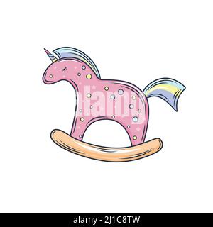 Adorable cheval à bascule dessiné à la main, licorne sur fond blanc Illustration de Vecteur