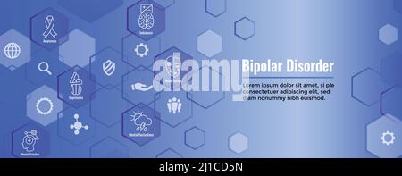 Ensemble d'icônes de dépression ou de trouble bipolaire et bannière d'en-tête Web Illustration de Vecteur