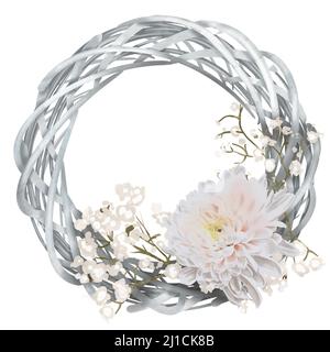 Couronne de printemps aquarelle. Couronne avec fleurs. Cadre fleuri Banque D'Images