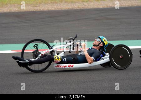 Un paracycliste néo-zélandais participe aux Jeux paralympiques de Tokyo en 2020. Banque D'Images