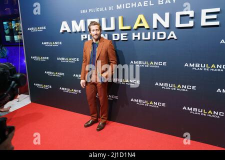 Madrid, Espagne. 24th mars 2022. L'acteur AMÉRICAIN Jake Gyllenhaal assiste à un photocall pour la première du film 'Ambulance' au cinéma Callao à Madrid. (Photo par Atilano Garcia/SOPA Images/Sipa USA) crédit: SIPA USA/Alay Live News Banque D'Images