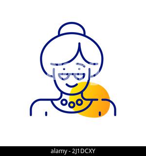Femme âgée portant des lunettes. Pixel Perfect, icône de contour modifiable Illustration de Vecteur