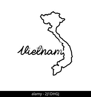 Carte du Vietnam avec le nom manuscrit du pays. Dessin de ligne continue de signe de maison patriotique. Un amour pour une petite patrie. Idée de l'imprimé t-shirt Illustration de Vecteur