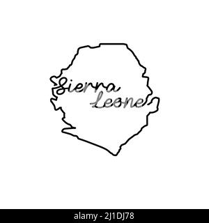 Plan de la Sierra Leone avec le nom manuscrit du pays. Dessin de ligne continue de signe de maison patriotique. Un amour pour une petite patrie. Imprimé t-shirt Illustration de Vecteur