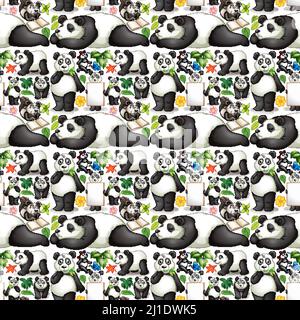 Sans coutures avec adorable motif panda Illustration de Vecteur