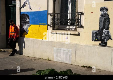 Paris (75) 13E arrdt. Quartier de la Butte aux Cailles. Sur un mur de la rue de la Butte aux Cailles, une peinture murale de l'artiste Demoiselle MM, Banque D'Images