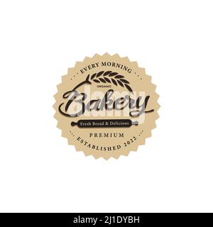 Modèle de logo de boulangerie, gâteau rétro maison simple. Vecteur de boulangerie biologique et inspiration de conception d'étiquette Illustration de Vecteur