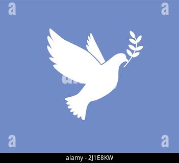 Silhouette de colombe volante avec modèle d'icône vectoriel de perruque d'olive. Signe de paix Illustration de Vecteur